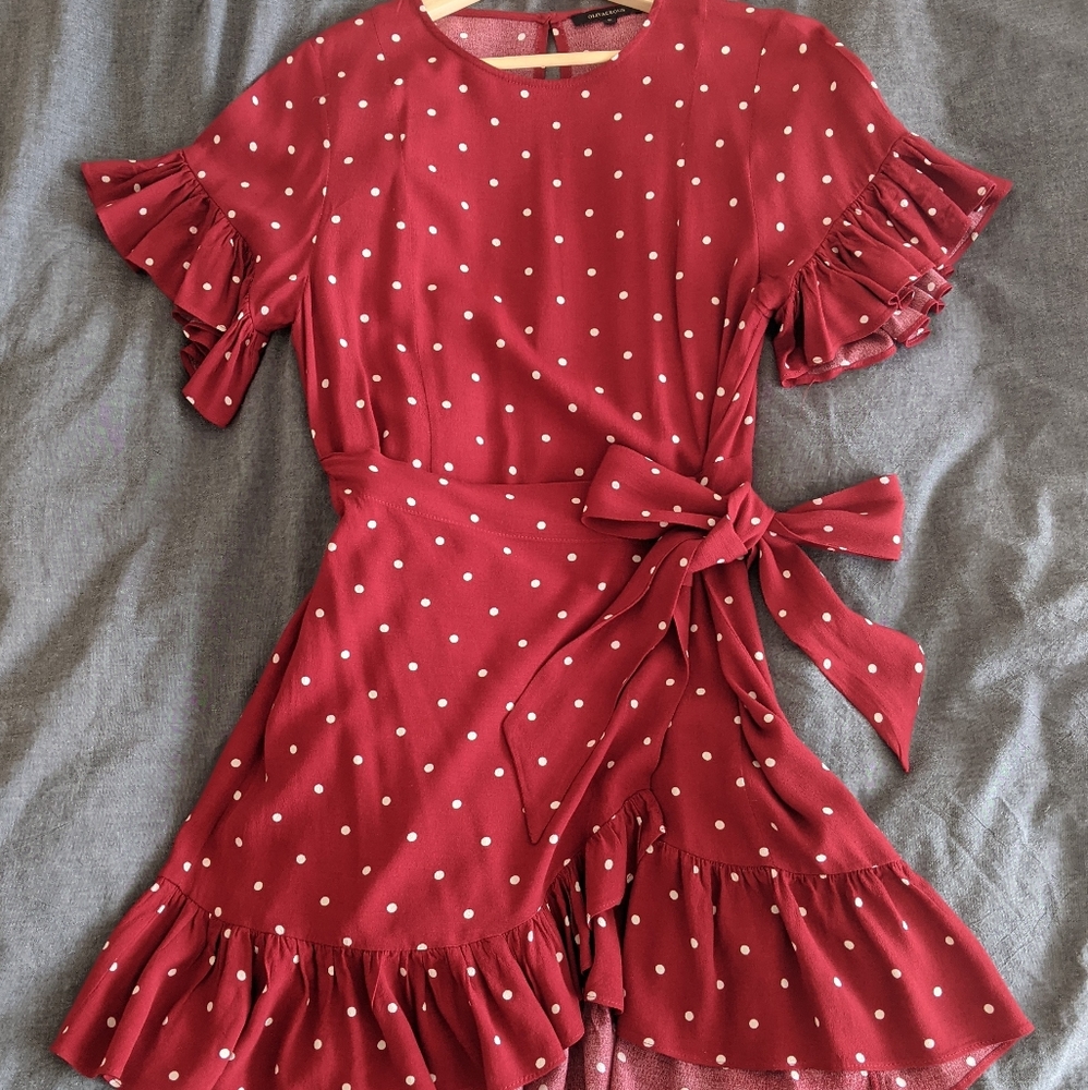 Red Polkadot Wrap Dress